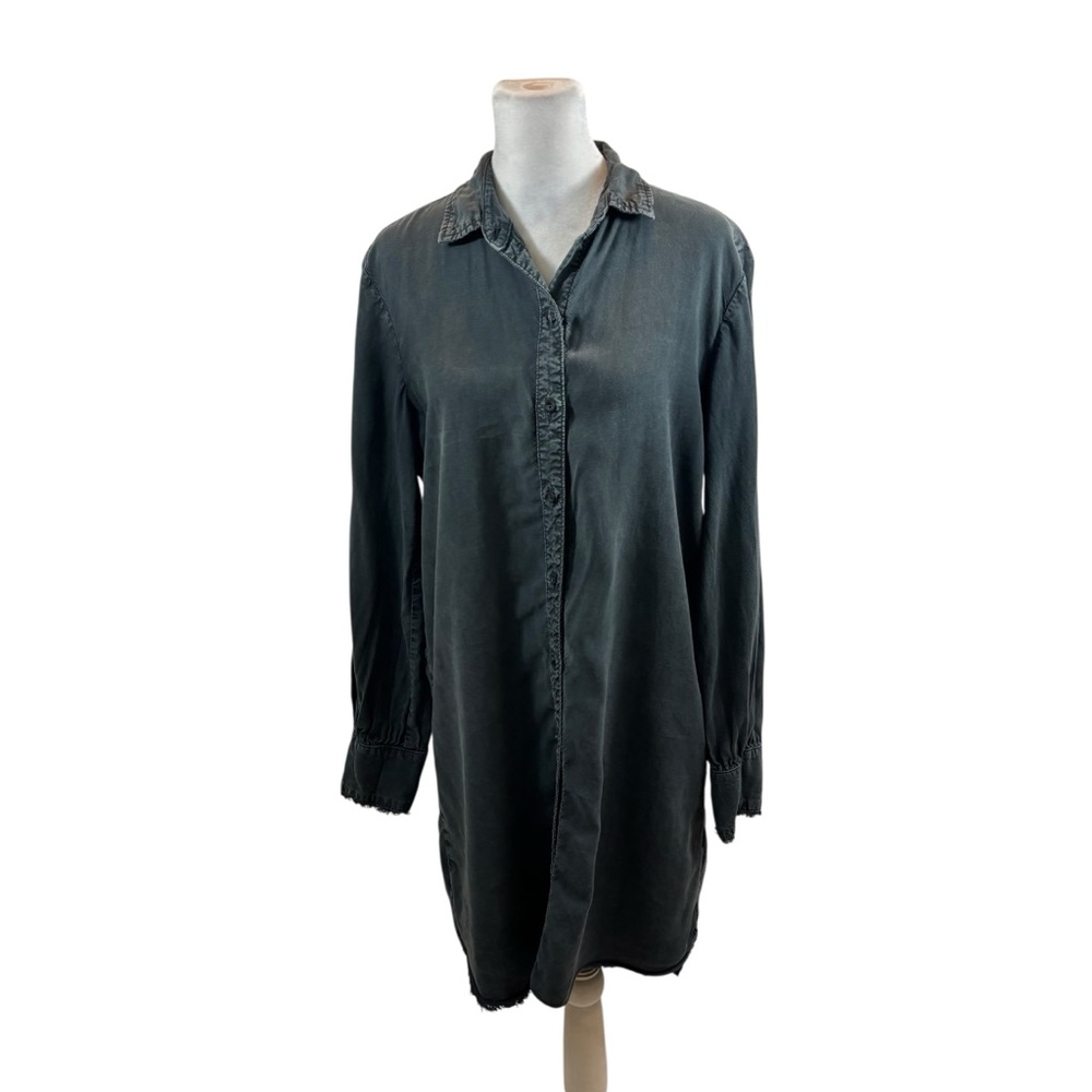 Ladies Bella Dahl Brand Tencel Black Mineral Wash Raw Edge Shirt Dress Small